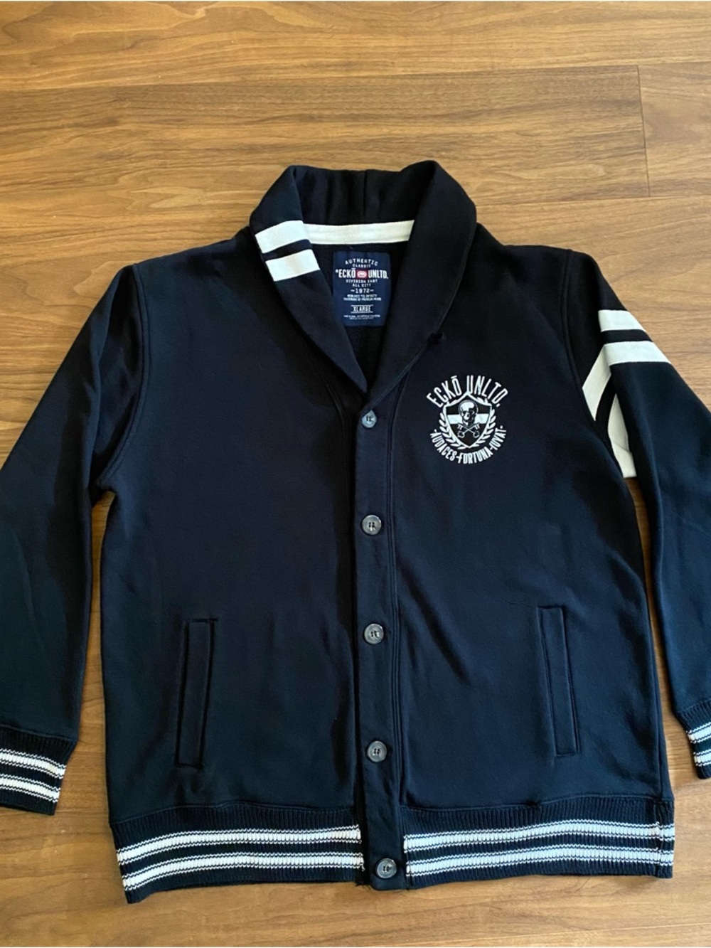 Ecko Unlimited Black Cardigan with White Stripe Trim